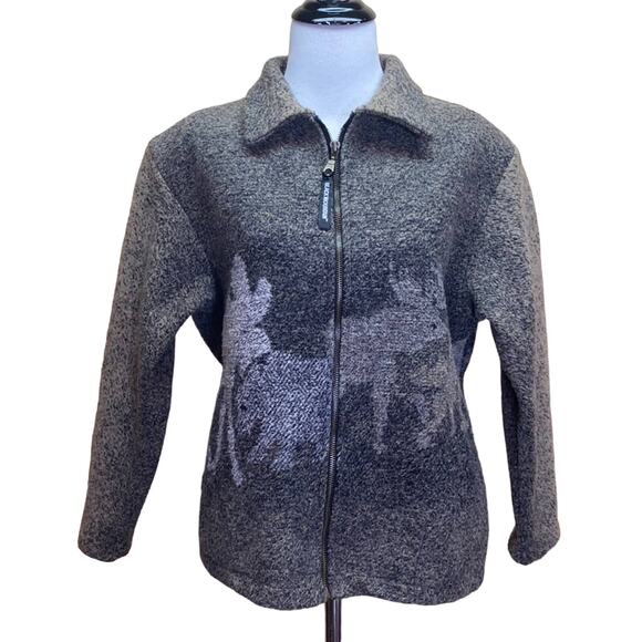 Black Mountain Outdoor Moose Bear Acrylic Zip Up Jacket Size Small - Picture 1 of 12